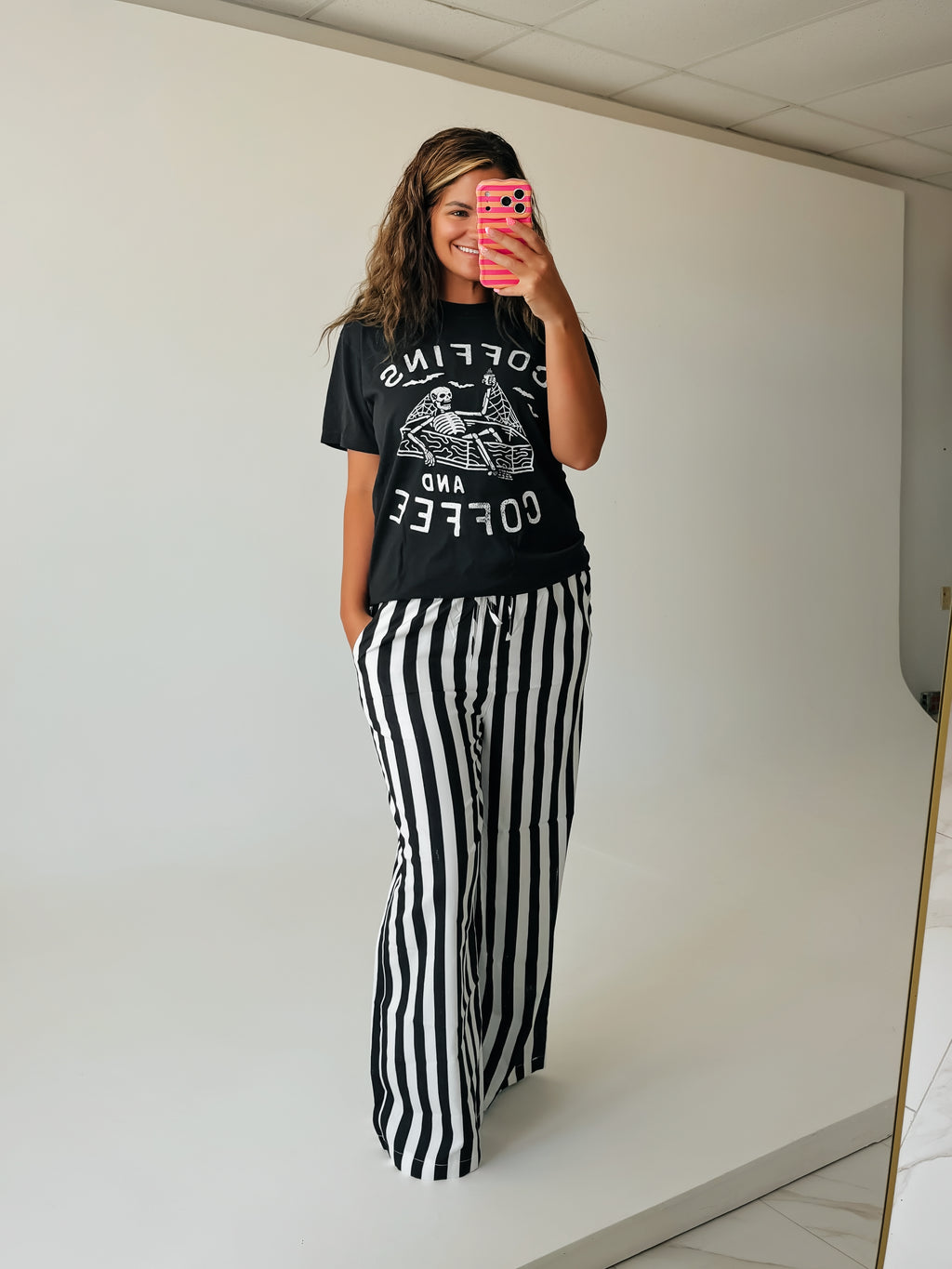 Coffins and Coffee Skeleton Halloween Graphic Tee