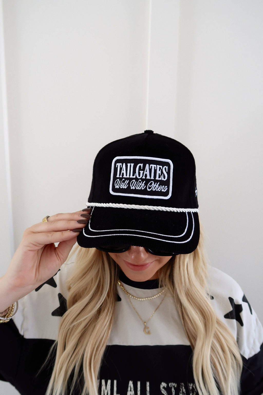 Tailgates Well With Others Black Corduroy Patch Hat Game Day