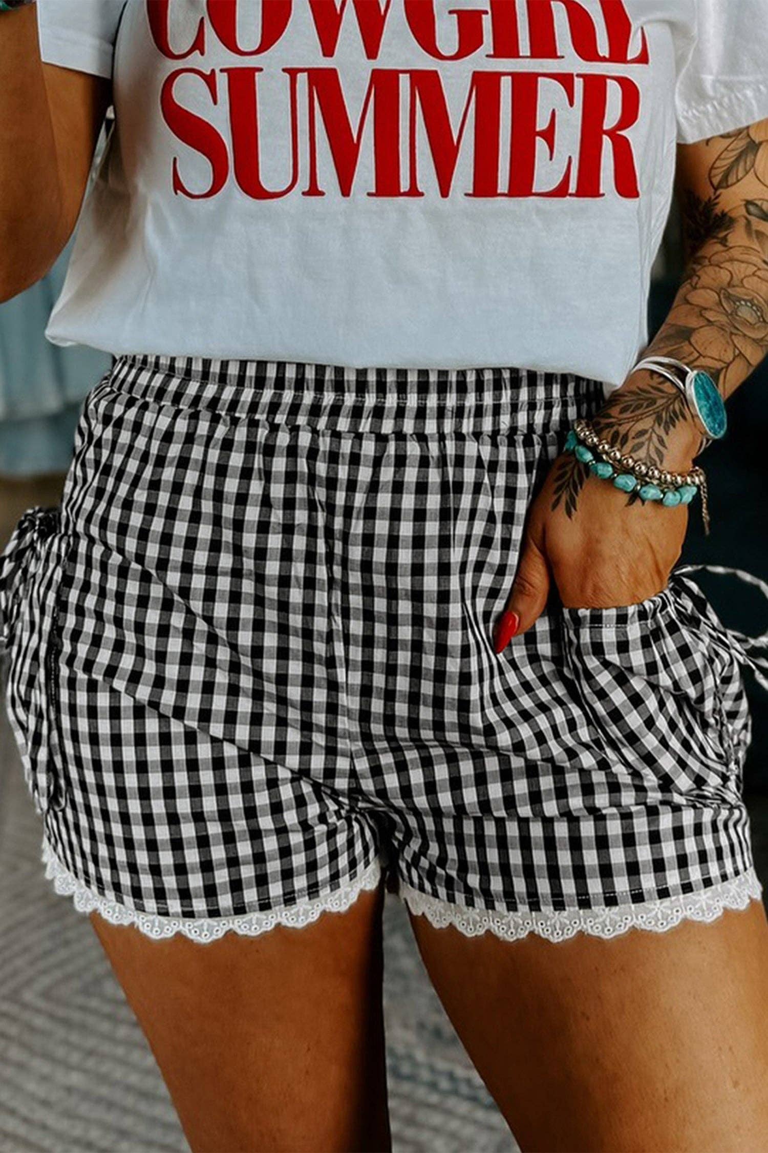 After Dark Gingham Lace Trim Shorts 🖤