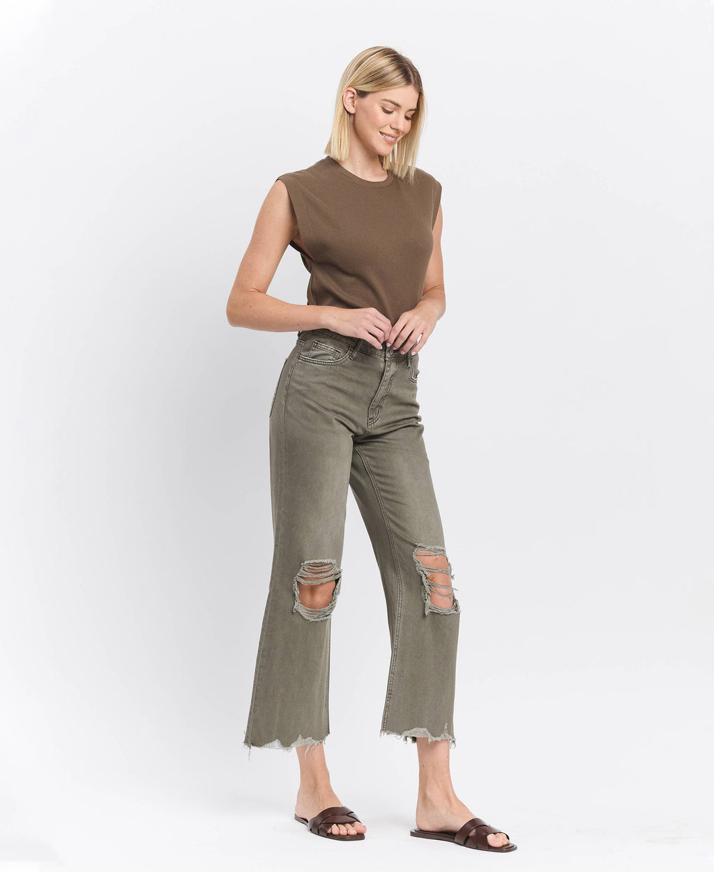 90'S VINTAGE SUPER HIGH RISE CROP FLARE JEANS V2736BE
