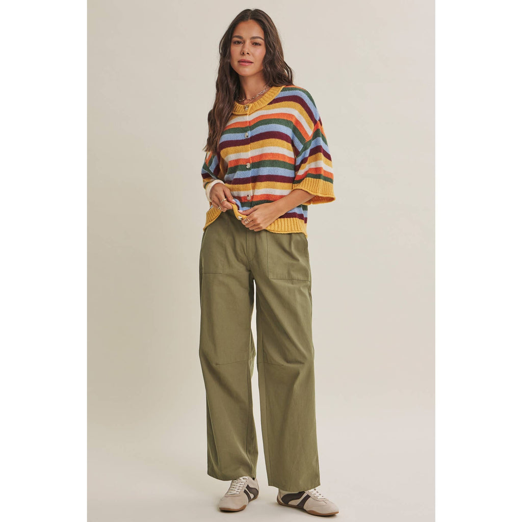 QUIET WEEKEND MULTI STRIPE WOOL BLEND SWEATER CARDIGAN