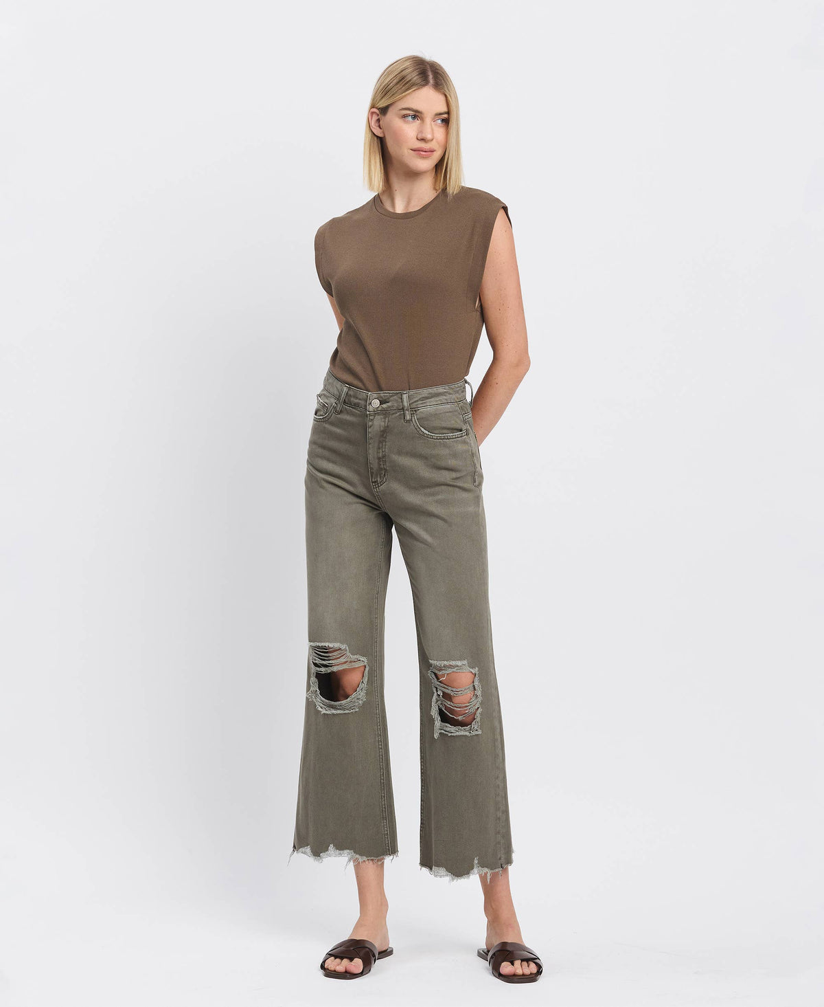 90'S VINTAGE SUPER HIGH RISE CROP FLARE JEANS V2736BE