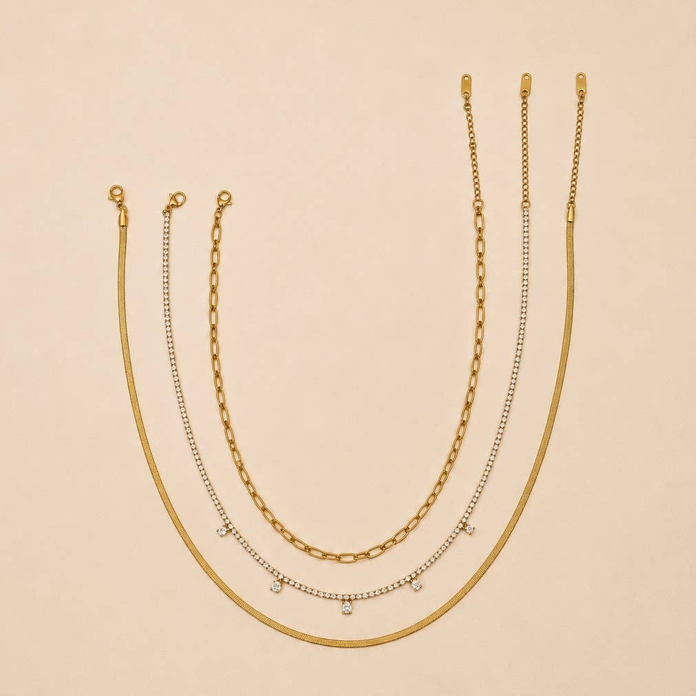 18K STAINLESS STEEL LAYERED NECKLACE SET | 40NK9723