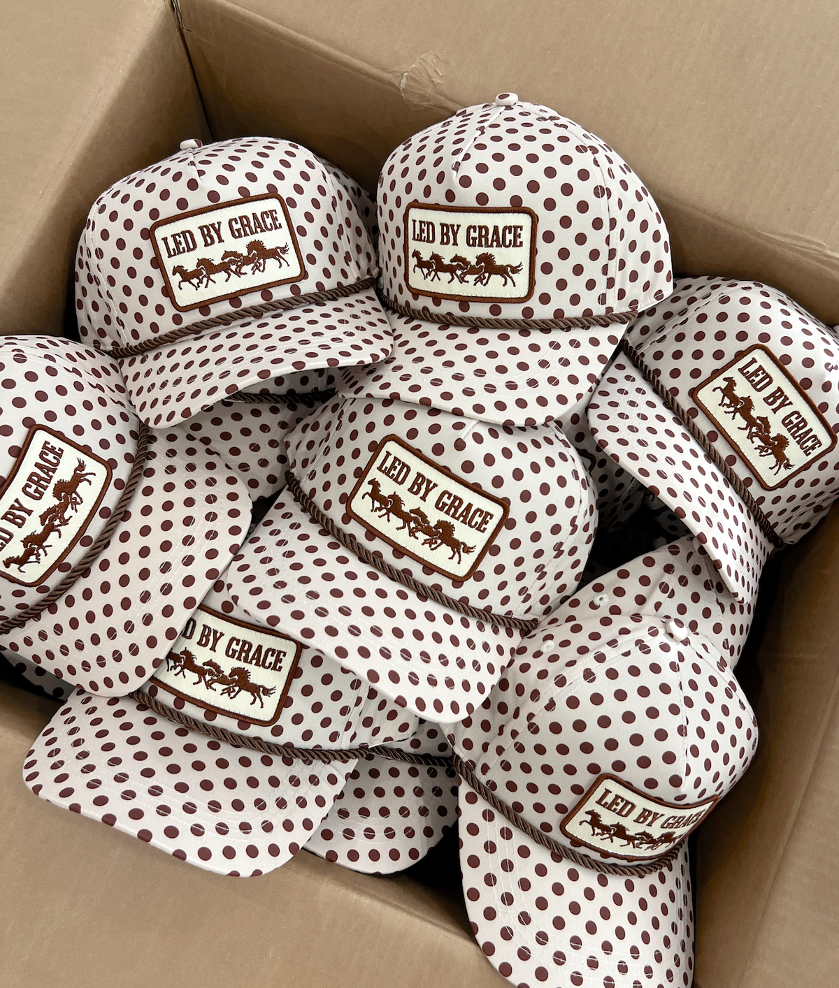 Led By Grace Cream & Brown Polka Dot Patch Hat