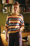 QUIET WEEKEND MULTI STRIPE WOOL BLEND SWEATER CARDIGAN