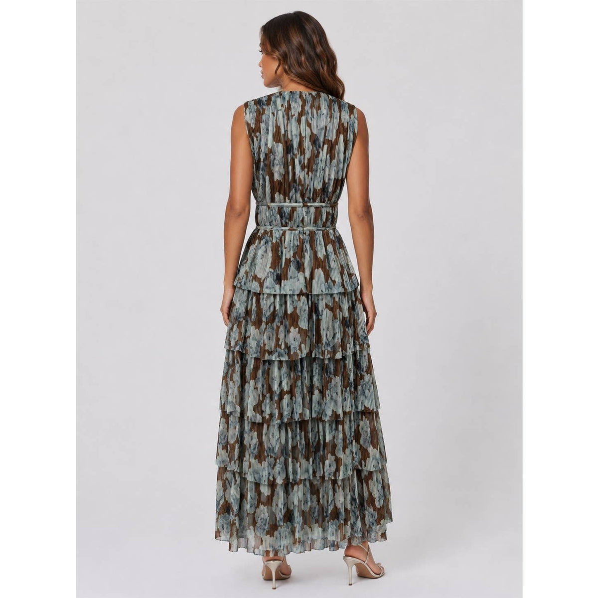 PLUNGING NECKLINE RUFFLED MAXI DRESS