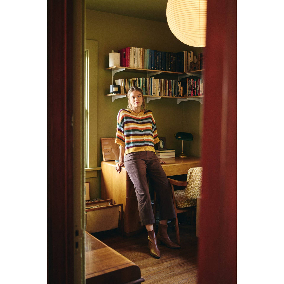 QUIET WEEKEND MULTI STRIPE WOOL BLEND SWEATER CARDIGAN