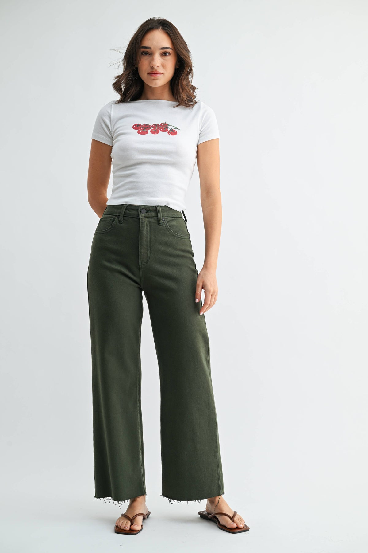 Scissor Cut Wide Leg Jean - DARK OLIVE