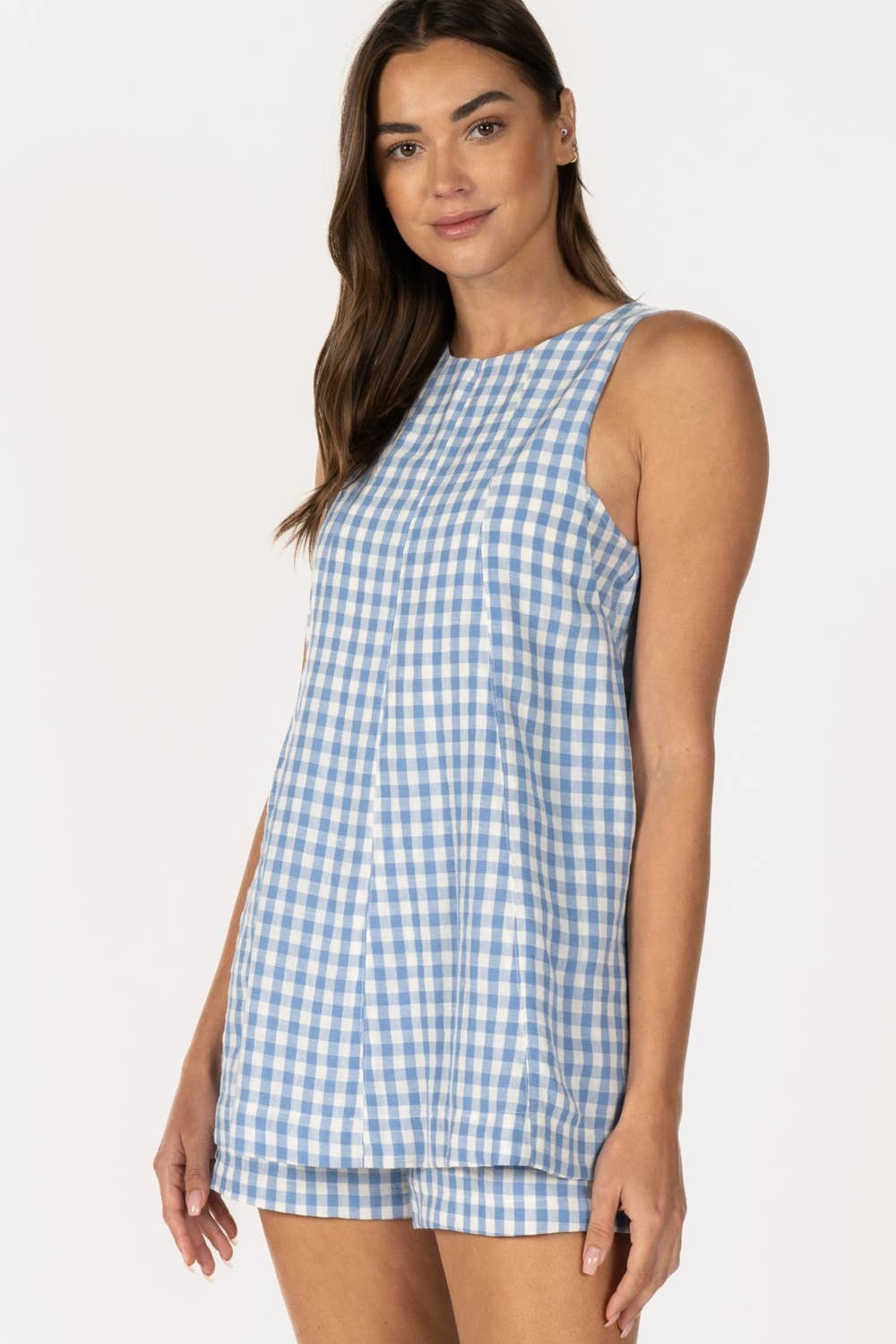 Gingham Sleeveless Baby doll Romper