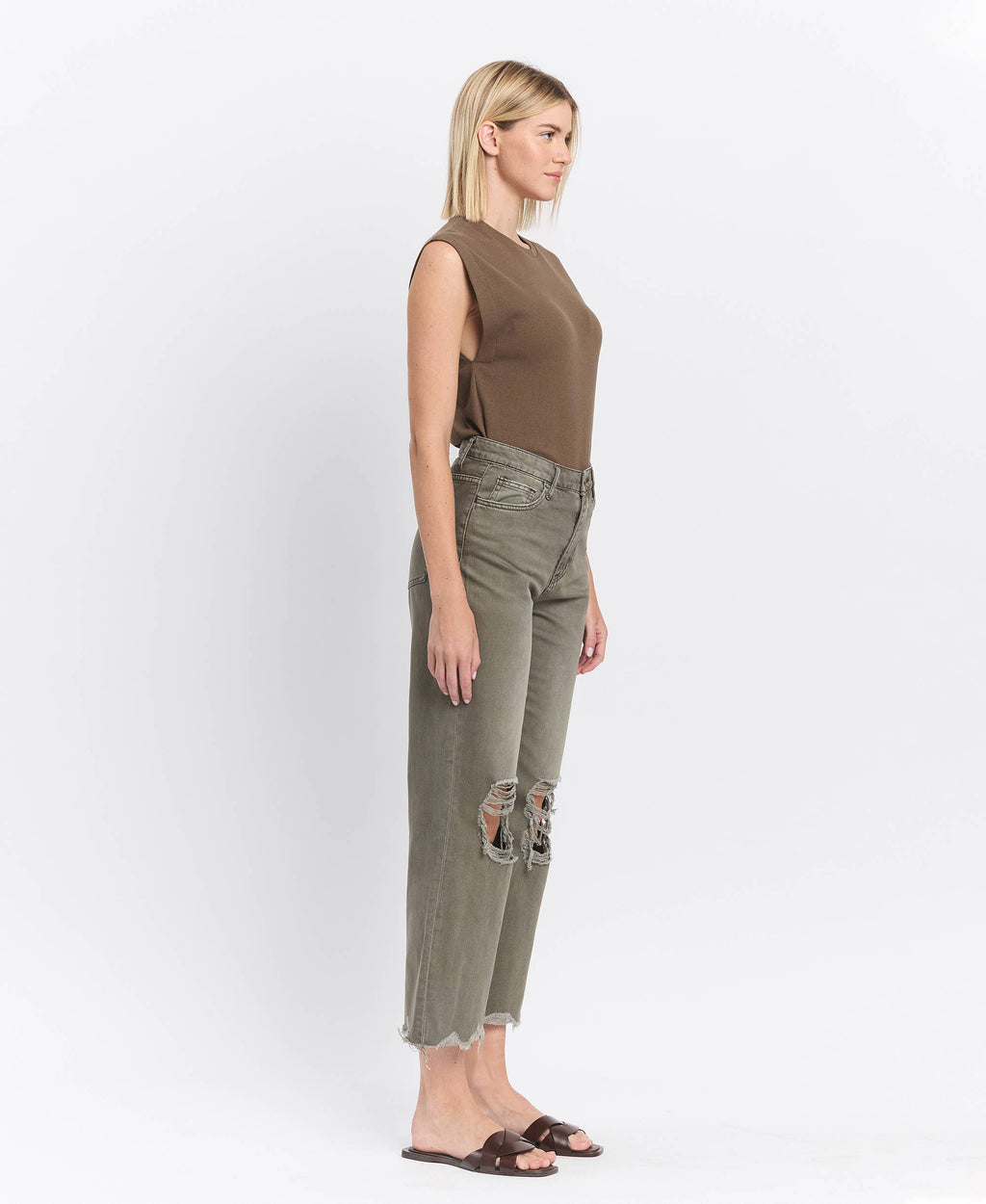 90'S VINTAGE SUPER HIGH RISE CROP FLARE JEANS V2736BE