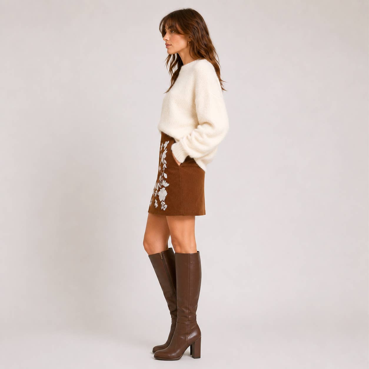 Celeste Embroidered Corduroy Skirt