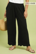 Plus Linen Blend Scallop Hem Wide Leg Pants