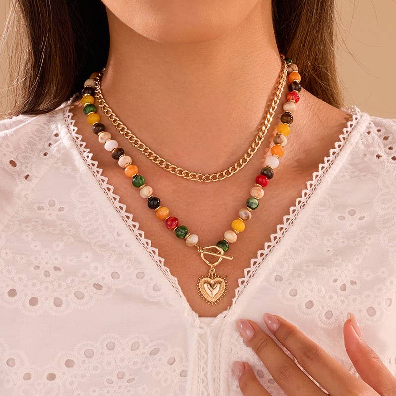 Multi Layer Pendant Resin Beaded Necklaces | 40NK9753