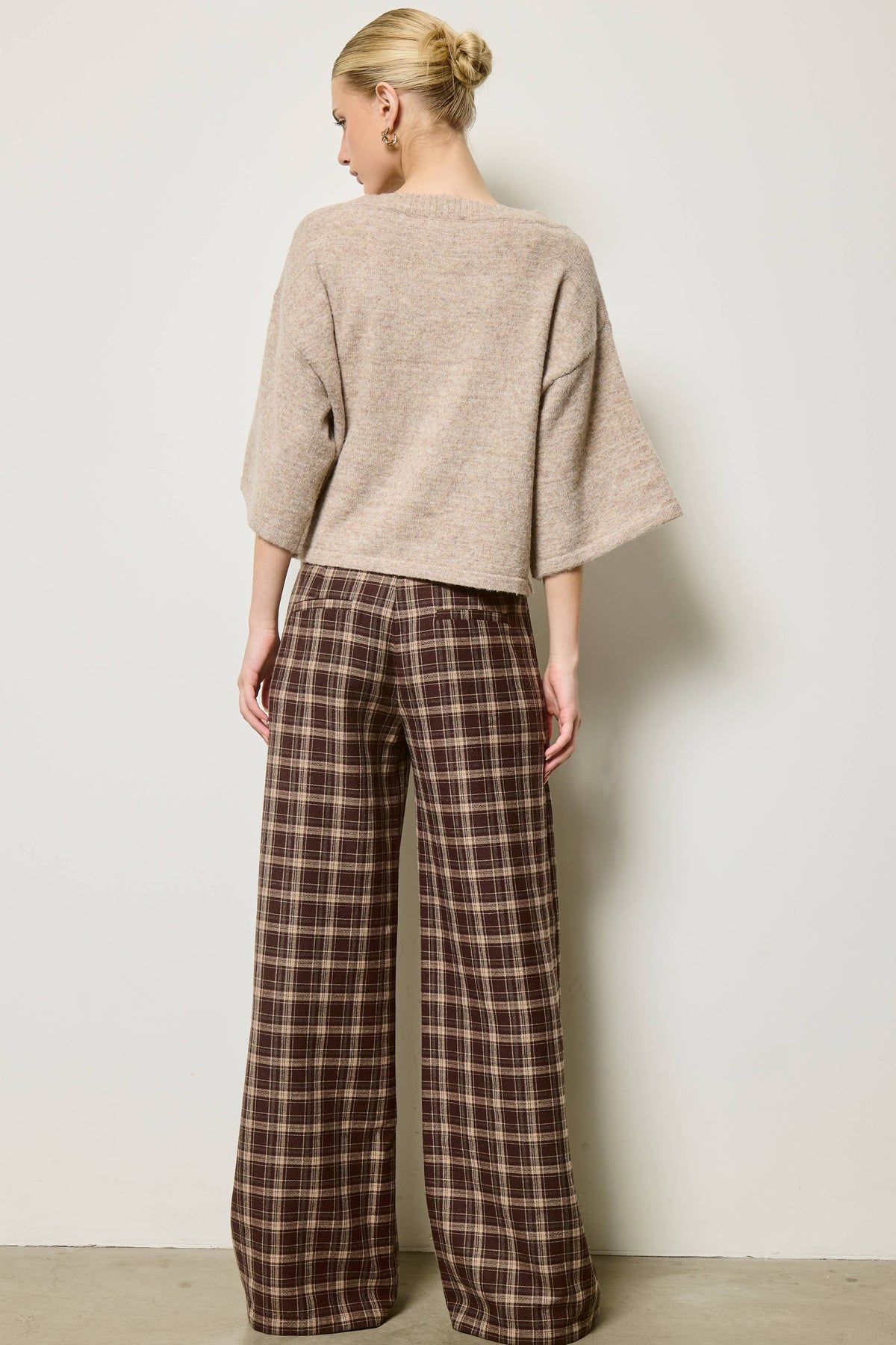 Plaid Pleated Wide Leg Trousers