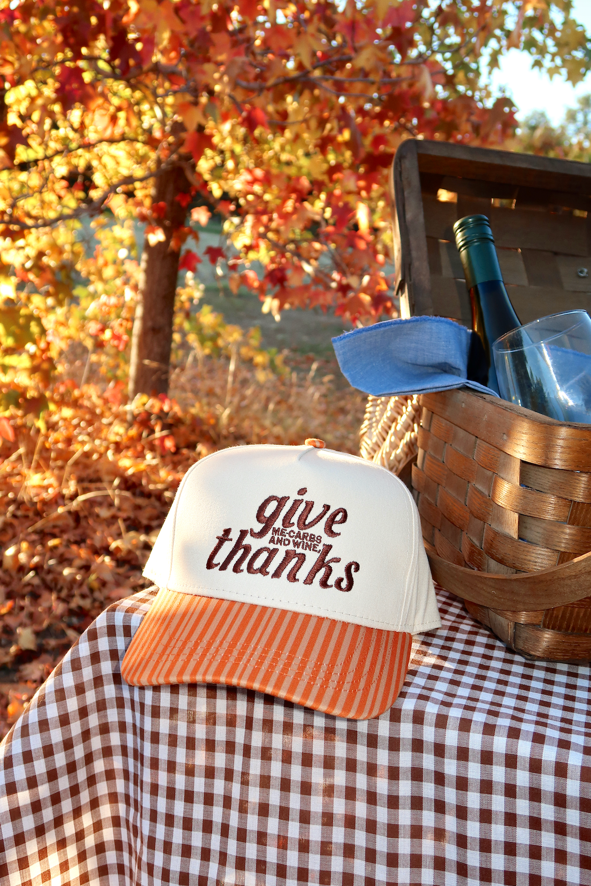 Give Me Carbs And Wine, Thanks - Striped Burnt Orange Hat 