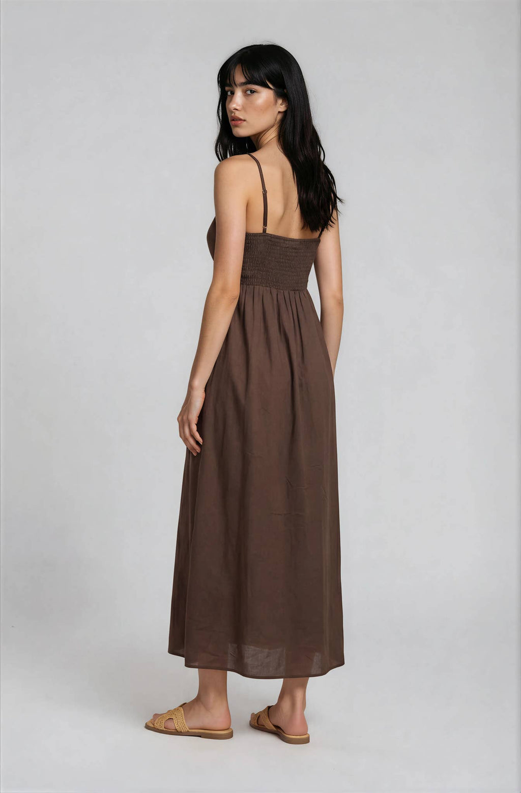 PINTUCK DETAIL SPAGHETTI STRAP MIDI SUNDRESS